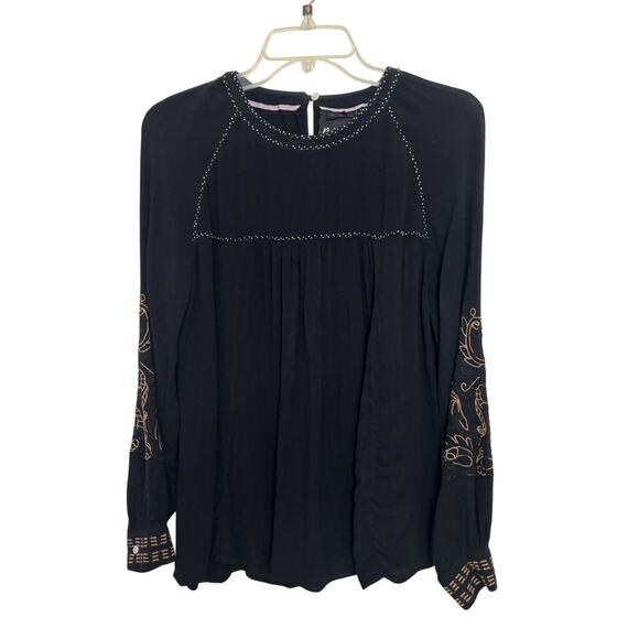 Black Gauzy Beaded Boho Witchy Long Sleeve Top Size Small Whimsigoth Indie - Picture 1 of 8